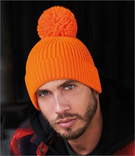 Beechfield Engineered Knit Ribbed Pom Pom Beanie